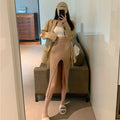 Elegant Elegant Sexy Slit Skirt Women's Slim Fit Slimming Hot Girl Knitted Dress Pure High Waist Temperament Skirt