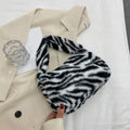 Fashion Leopard Print Shoulder Bag Solid Color Zipper Underarm Handbag Soft Faux Fur Casual Tote Bag Casual Wear