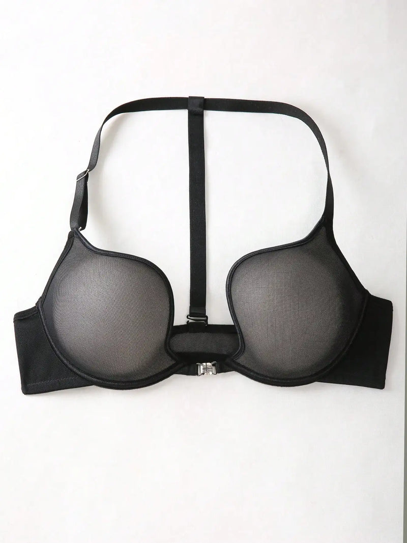 3/4 Cup Push Up Bra Sexy Party Bra Beautiful Back women's Underwear Black Front Button Lingerie MR3615