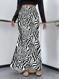 Women Black White Zebra Print High Waist Mermaid Long Skirt Bodycon Maxi Skirt Casual Party Skirt Standard Size