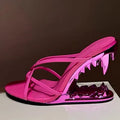 2025 Summer Spring Women High Heels Shoes Sexy Woman Metal Fangs Pointed Toe Sandals Pointed Toe Luxury Brand Peep Toe Pumps