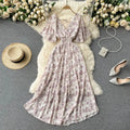 19 Colors Summer Floral Print V-neck Waist-cinching Chiffon Long Dress Women 2025 Trendy Elegant Casual Vacation Beach Dresses