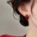 Red Wine Drip Glaze Stud Earrings for Women Fashion Vintage Square Earrings Jewelry Gift Party Accessories Серьги Женские
