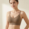 Women Ribbed Seamless Bralette Wireless Padded Bra Adjustable Thin Straps Soft Comfort Breathable Casual Brassiere Lingerie