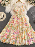 Frenchic Vintage Maxi Dresses for Women Lace Floral Printed Spaghetti Strap Female Vestidos Summer Elegant Dress Dropshipping