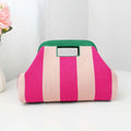 Casual Polyester Knitted Handbag Stripe Pattern Large Capacity Cosmetic Pouch Soft Texture Tote Bag Daily Carry