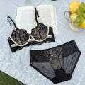 Sensual Lingerie Women French Lace Bra Set Summer Ultra Thin Beauty Back Breathable Push Up Side Support Anti Sag Underarm Fat
