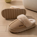 Winter Warm House Slippers Women Soft Faux Fur Collar Plush Lining Thick Non-Slip Sole Indoor Bedroom Home Couple Shoes
