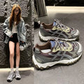 Women Retro Hiking Sneakers Mesh Patchwork Thick Platform Shoes Non-slip Lug Sole Ladies Outdoor Trekking Trainers Vintage Lace