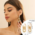 Gold Color Dangle Earrings with Shiny Zircon Decor Elegant Minimalist Double Loop Design Hoop Earrings Jewelry Gift for Women