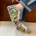 Women's Casual Sneakers Painted Graffiti Lace Up Sports Shoes for Women Flat Pu Leather Ladies Running Shoes 2024 Fashion New