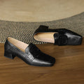 Chunky Woman Leather Shoes Square Toe Dress Office Loafers Shoes Woman Trend Designer New Elegant Heels Shoes Female Pumps