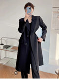 Chic Elegant Women Midi Blazers Spring Fall Long Sleeve Button Streetwear Jacket Solid Simple Office Lady British Style Outwear