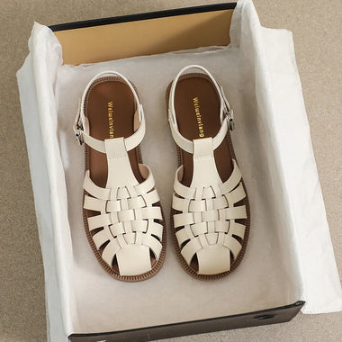 Women Sandals Summer Women Flat Sandals New Summer Plus Size Retro Woven Roman Shoes Platform Closed Toe Backless Soft Sole Casual Outdoor Footwear