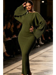 Black Knitted Dress Women Fashion O Neck Long Sleeve Bodycon Midi Dresses Female Elegant High Strecth Light Loose Dresses Thin