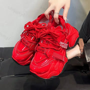 Women Chunky Sneakers Spring New Fashion Lace Up Red Platform Shoes Outdoor Trendy Versatile Casual Sports Shoes Zapatos Mujer