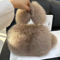 Women Handbag Real Fox Fur Rabbit Ear Bag Women Luxury Mini Square Crossbody Shoulder Bag Winter Warm Hand Muff Phone Purse Fluffy Handbag