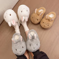 Plush Slippers Women Home Rabbit Winter Mules Platform Shoes Girls Fluffy Animal Cartoon Bunny Indoor Fuzzy Fur Slides Non-Slip