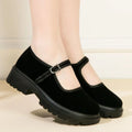 Fashionable Breathable Women's Slip-On Shoes Thick Heel Comfortable Work Shoes Mary Janes Flat Heel Cotton Lined PU Leather