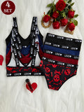 4 Pack Comfortable Sexy Women Lingerie Sets, Bra & Underwear Sets