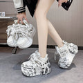 Spring New hick Sole Casual Dad Shoes Breathable Leather Chunky Sneakers Lace-up 10CM High Platform Sports Shoes Zapatos Mujer