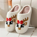 Xmas Reindeer Fuzzy House Slippers for Couples Men Women Cartoon Anti Slip Warm Indoor Bedroom Autumn Winter Floor Shoes Gift
