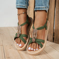 2025 Women Sandals Bohemian Style Flat Sandals Women Fine Strap Beaded Elastic Band Casual Women Comfortable Roman Style Shoes