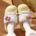 Sweet Bowknot Design Furry Fur Indoor Slippers 2026 Winter Warm Plush Home Slippers Women Soft Sole Non Slip Platform Girl Shoes