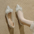 Spring Summer Lace Bowknot Ballet Flats Women Breathable Mesh Slip on Loafers Pointed Toe Rhinestone Bow Wedding Shoes Woman
