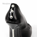 Black Peep Toe Metallic Heels Pumps for Women Silver Rivets Extremely High Heels Sexy Slip On Leather Stiletto Women's Shoes