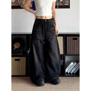 ZHIZOU Women Black Baggy Y2k Jeans American 2000s Style Boyfriend Jean Pants Vintage 90s Harajuku Oversize Denim Trousers Autumn