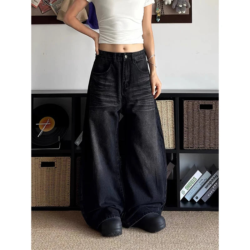 ZHIZOU Women Black Baggy Y2k Jeans American 2000s Style Boyfriend Jean Pants Vintage 90s Harajuku Oversize Denim Trousers Autumn