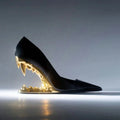 2025 Summer Spring Women High Heels Shoes Sexy Woman Metal Fangs Pointed Toe Sandals Pointed Toe Luxury Brand Peep Toe Pumps