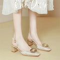 2024 New Luxury Women High Heel Sandals Patent Leather/Satin Surface Breathable Thick Heel Shoe Ladies Wedding Party Dress Shoes