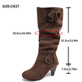 2026 New Pleated Design Buckle Strap Women's Knee High Zipper Boots Spring Autumn English Style Fashion Casual Women Shoes