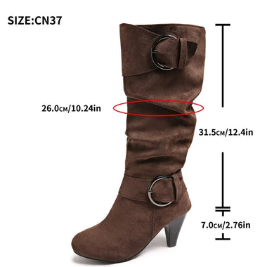 2026 New Pleated Design Buckle Strap Women's Knee High Zipper Boots Spring Autumn English Style Fashion Casual Women Shoes