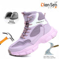 Lightweight Steel Toe Shoes for Women Slip Resistant High Top Work Boots Anti-Puncture Indestructible Shoes Casual Walking Shoes