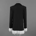 Black Blazer Women Lace Patchwork Ruffle Cuff Single Breasted Jacket Elegant Office  Vintage  Outerwear