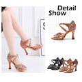 Women Shoes Latin Dance HROYL Ballroom Latin Dance Shoes Ladies Girls New Silk Satin Shiny Rhinestone Cuban High Heels Party Salsa Dance Shoes Women