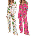 HEZIOWYUN Satin Silk Christmas Pajamas Set for Women Cute Santa Claus Pjs Button Up Shirt + Long Pants 2 Piece Xmas Jammies