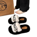 Casual Fluffy Slippers Women House Flats Fashion Winter Bowknot Love Designer Shoes Ladies Home Plush Platform Elegant Footwear