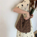 Ins Style Leopard Print Canvas Bag for Women, Fashion Japanese Korean Versatile Shoulder Crossbody Pouch for Students Daily Use