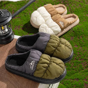 Long Plush Thick Warm Winter Slippers Women Waterproof Down Outdoor Slippers Unisex Mix Color Non Slip Cotton Shoes Woman Comfy