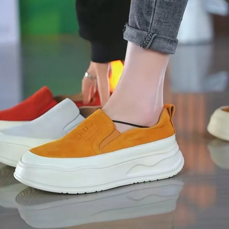 Women's Casual Thick Bottom Heightening Slip-On Shoes Spring Summer New Style Versatile British Retro Lazy Shoes