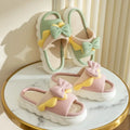 Linen Slippers Women Indoor Slippers Comzy Anti-Slip House Cotton Shoes Cute Bowknot Flat Slipper Couples Slides
