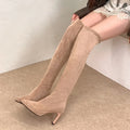Women's Boots Sexy Pointed Toe Over The Knee Boots Square Heel Warm High Boots Elastic Sock Shoes for Women Suede Back Zip Pumps