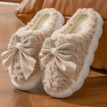 Thick Bottom Cute Bowtie Women's Fluffy Slippers Winter 2026 Warm Long Plush Home Slippers Soft Sole Lamb Girls Indoor Shoes