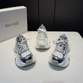 Women Mesh Chunky Sneakers Silver White Platform Thick Sole Breathable Lace Up Casual Dad Shoes Non Slip Walking Footwear