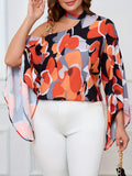 Women’s Fashionable Printed One-Shoulder Blouse – Plus-Size Top for Work or Casual Outings