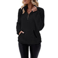 Cozy Women's Plush Fleece Half Zip Top Stand Collar Drop Shoulder Hoodie with Ring Zipper Pull and Pocket Casual Loungewear